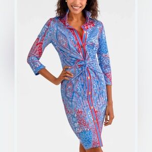 Gretchen Scott Twist & Shout Dress - Grand Bazaar Blue Paisley Button-Down NWT